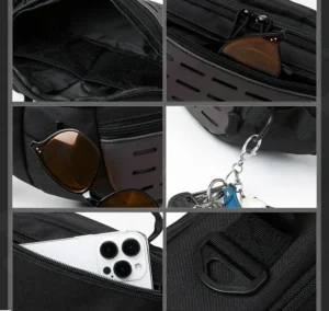 black tactical waist pack with multiple pockets