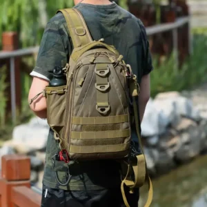 person wearing tactical edc sling bag