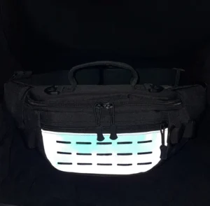 Black tactical waist bag with reflective panel