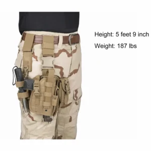 Person wearing tan drop leg holster