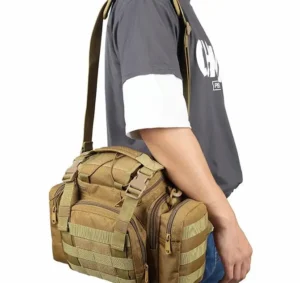 Tan bag as shoulder pack