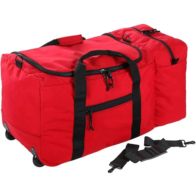 Red Tactical Rolling Duffel Bag with Wheels