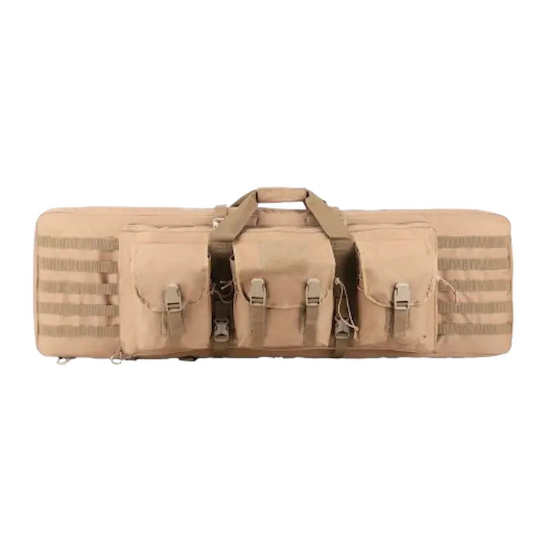 Tan Tactical Lockable Rifle Case with MOLLE Pouches