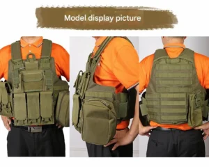 Model wearing modular tactical vest