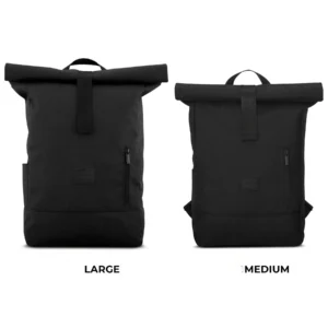 large and medium black roll top backpack