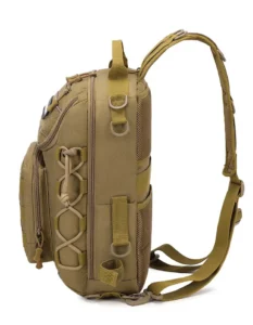 tan tactical backpack with shoulder strap