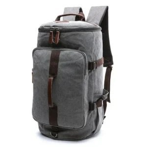 Gray canvas duffel backpack
