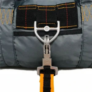 Gray duffel bag dinosaur buckle