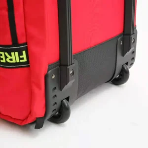 Red duffle bag with wheels