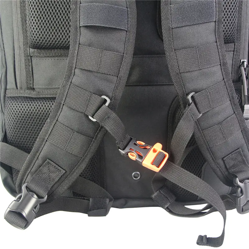 black tactical backpack with chest straps