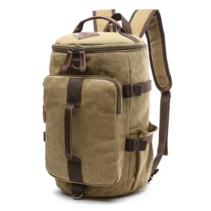 Khaki canvas duffel backpack