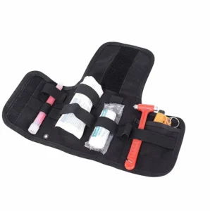 Open internal organizer holding medical and tools