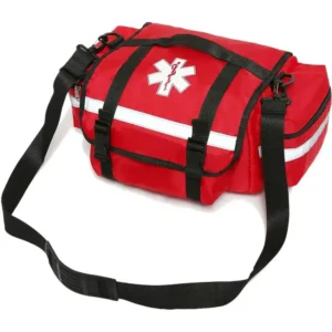 Red EMS bag with medical cross emblem and top handle
