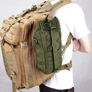Water Bottle Pouch attached to tan backpack