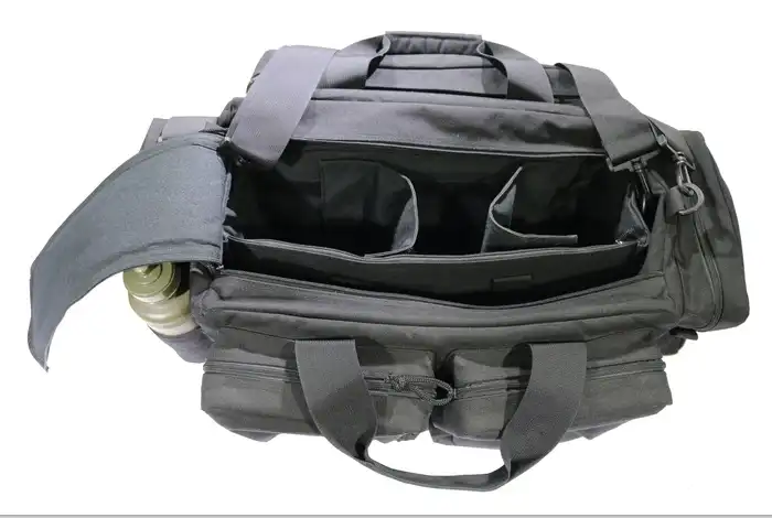Borsa da poligono nera aperta con divisori e scomparti interni