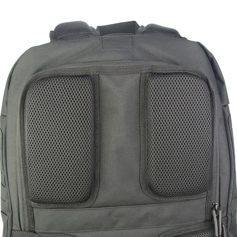 tactical black backpack with rear hydration compartment