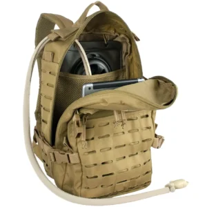 tan tactical assault backpack with hydration