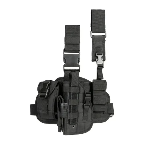 Black Tactical Drop Leg Holster with Multi-Pouches