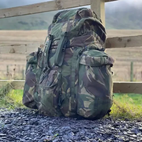 DPM camo bergen rucksack placed outdoors