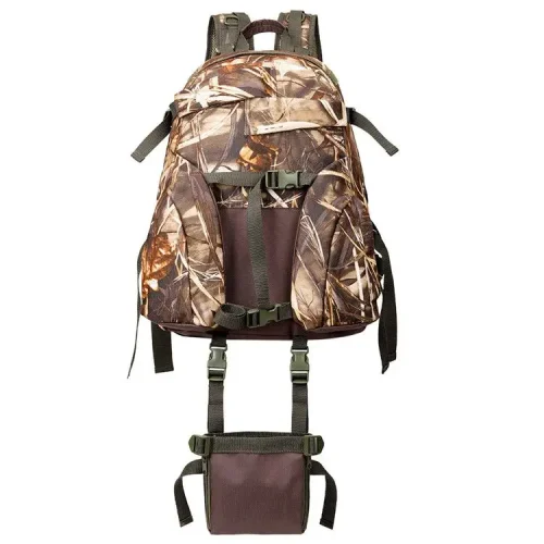 Detachable lower accessory pouch on leaf camo Hunting Backpack