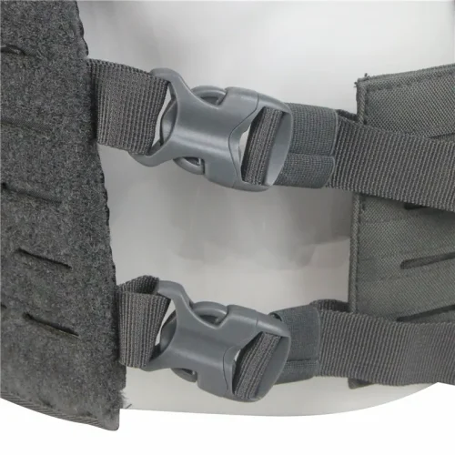 Side-release buckles on tactical vest straps