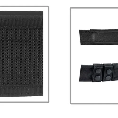 Tactical duty belt accessory strap with mesh padding and snap buttons