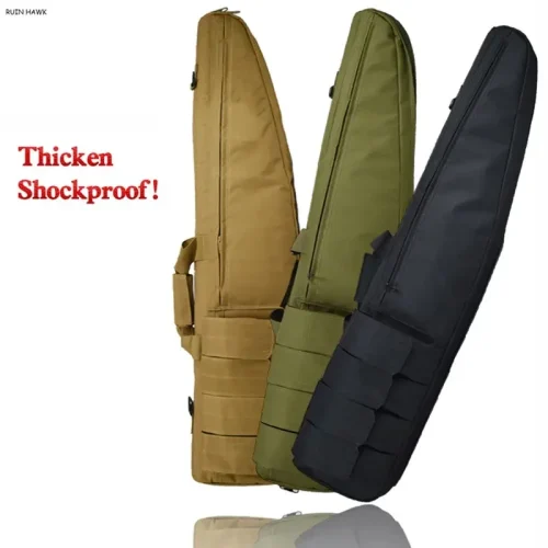 Tactical padded rifle cases in tan, olive, and black with shockproof foam
