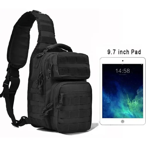 black tactical sling bag with molle