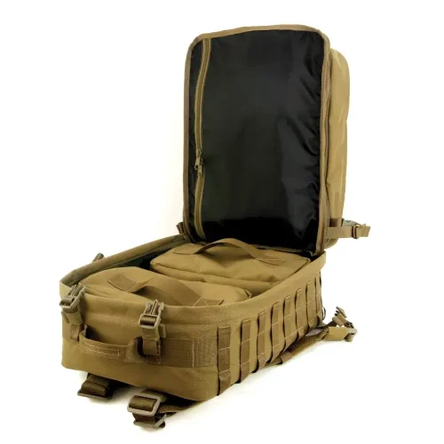 öppen taktisk molle-ryggsäck med invändiga fickor