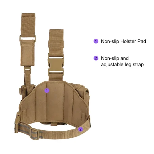 tan tactical leg holster with mag pouches