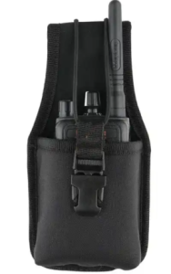 Schwarze Funkgerätetasche mit verstellbaren Riemen und sicherer Schnalle