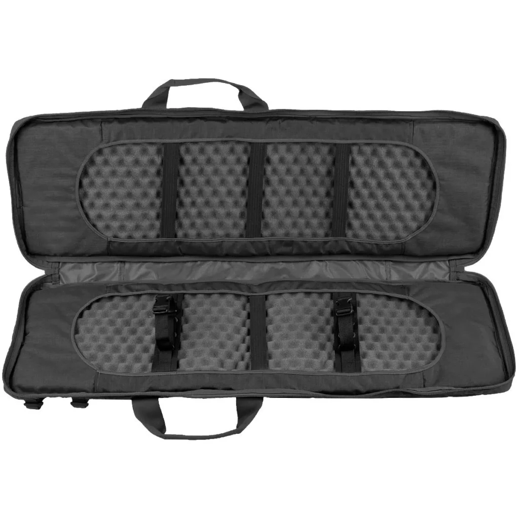 Black tactical gun case with foam padding and internal straps