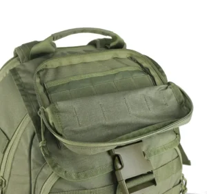 OD zaļa taktiskā mugursoma ar atlokāmu rāvējslēdzēja kabatu