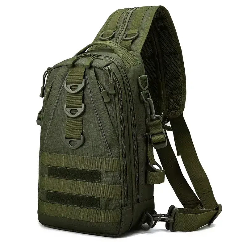 army green tactical sling backpack with molle webbing