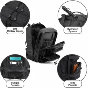 black military pack with hydration