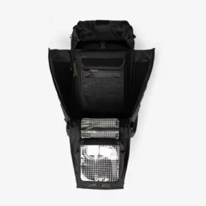 sac à dos tactique noir à roulettes ouvert (poches internes à grille ou ganizer)