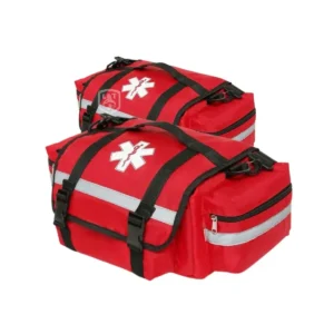 suuret punaiset lääkintäpussit, joissa on heijastinnauhat