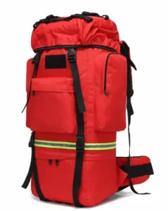 large red tactical backpack with frame