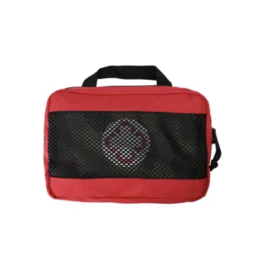 червена медицинска чанта с мрежест прозорец и бял кръст