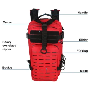 red tactical backpack with velcro patch