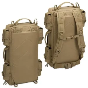 tactical first aid backpack (shoulder straps can be stored in back pocket)
