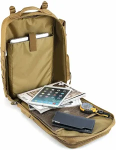 tan tactical backpack with laptop sleeve