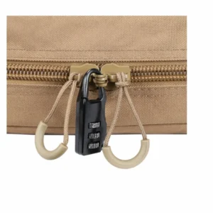 Combination lock on tan rrifle case zipper