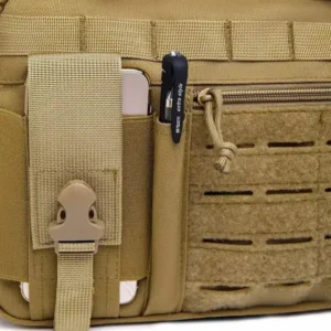 Tan molle etui met telefoongleuf en pennenhouder