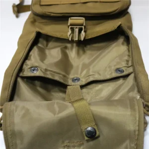 interior bladder compartment, snap buttons, front pocket