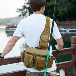 tactical fishing sling bag with rod holder
