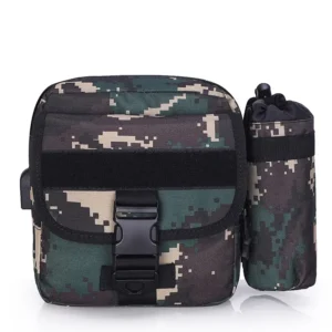 Tactical camo shoulder bag with water bottle holder