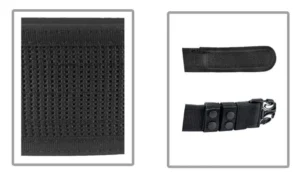 Tactical duty belt accessory strap with mesh padding and snap buttons