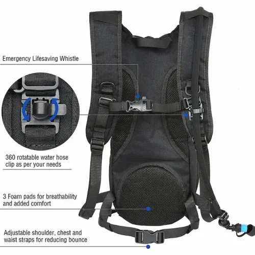 Black Breathable Outdoor Hydration Backpack