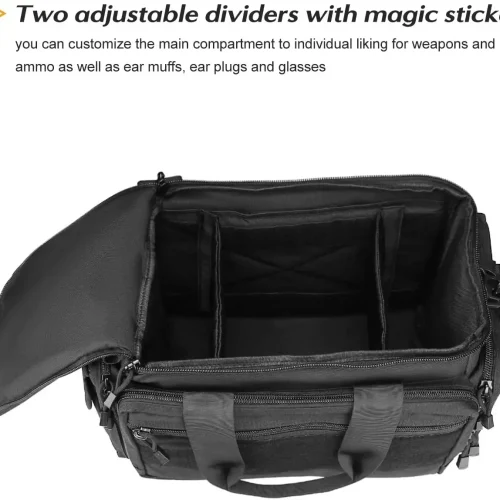 Schwarze Schießsporttasche mit Unterteilungen